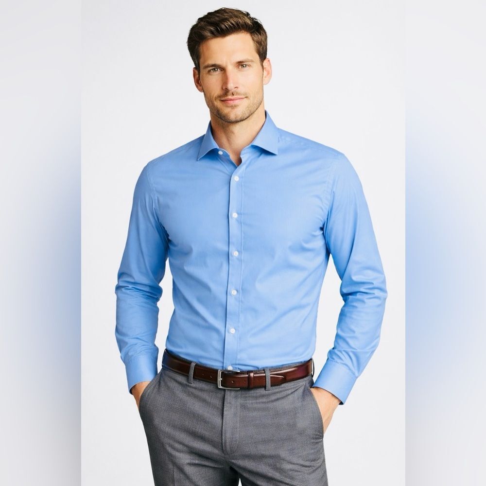 Polo Ralph Lauren Mens Dress Shirt Solid Blue Regent Classic Fit 17  36/37